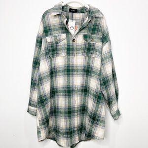 NWT Cider Dark Green Beige Plaid Shacket Size 2Xl